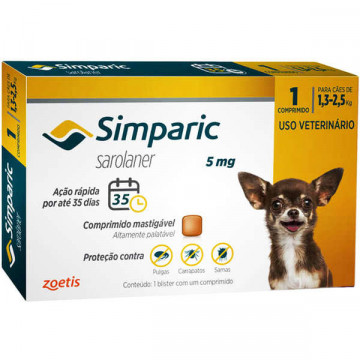Simparic 5 mg 1,3/2,5kg - 1 ou 3 comprimidos